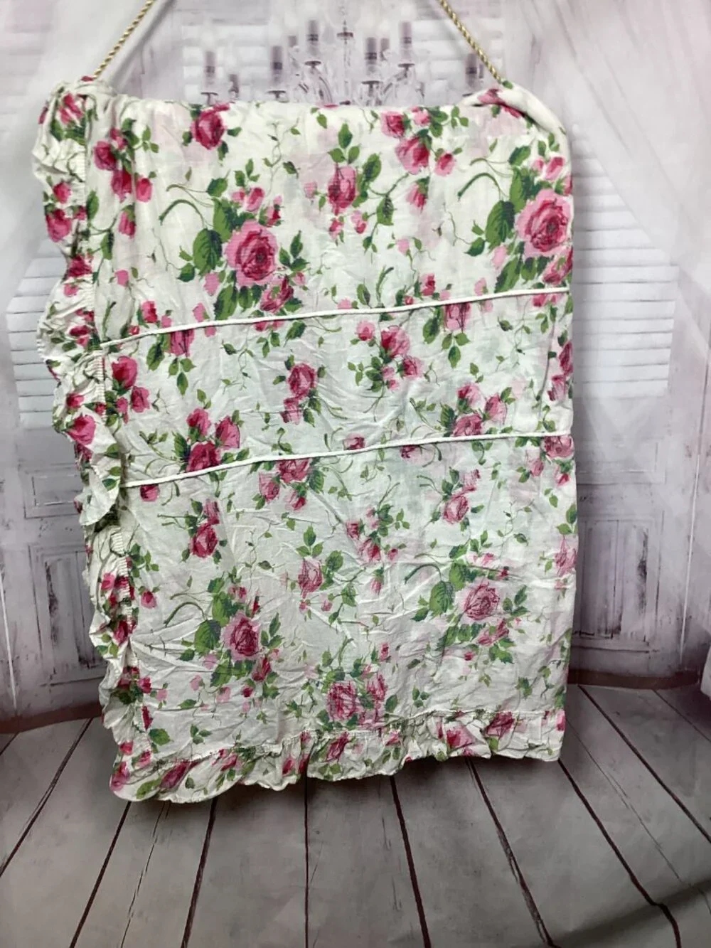Vintage Floral Pink Ruffled Bedspread Coverlet Double